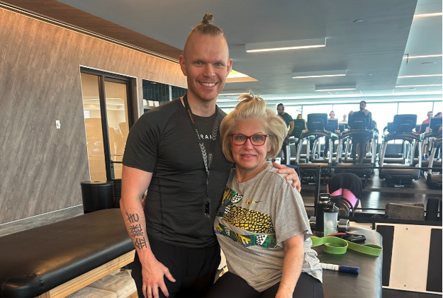 Dr. Susan Chobanian with personal trainer after workout at gym